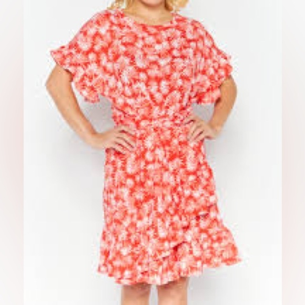 Michael Michael Kors Women's Ruffled Tiered Tie Waist Floral Dress Size 1X